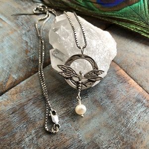 Sterling freshwater pearl dragonfly necklace